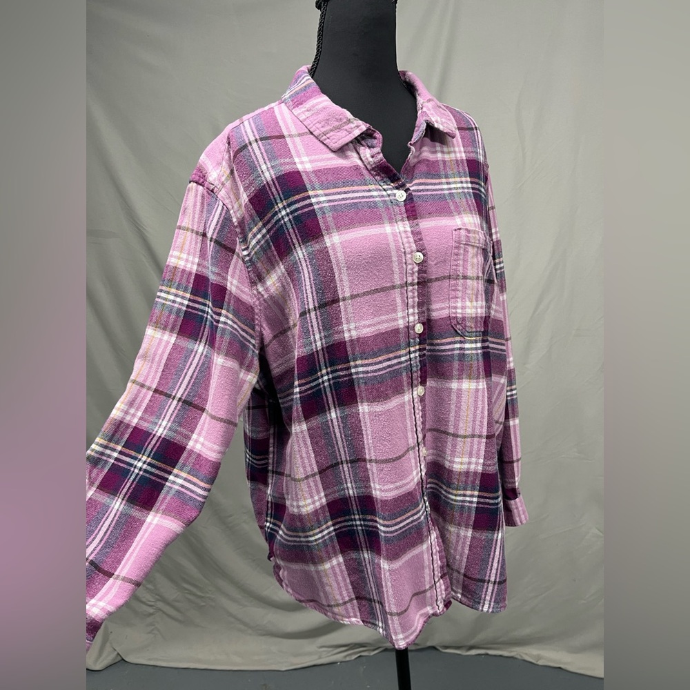 Gap Purple Plaid Flannel Button-Up Shirt XXL - Picture 3 of 7